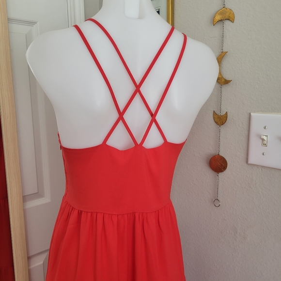 LOFT Petites Multi Tiered Strappy Maxi Dress 10P Like New Flowy Coral Lobster - Picture 5 of 14